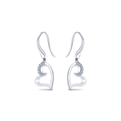 925 Sterling Silver White Sapphire Curving Open Heart Drop Earrings