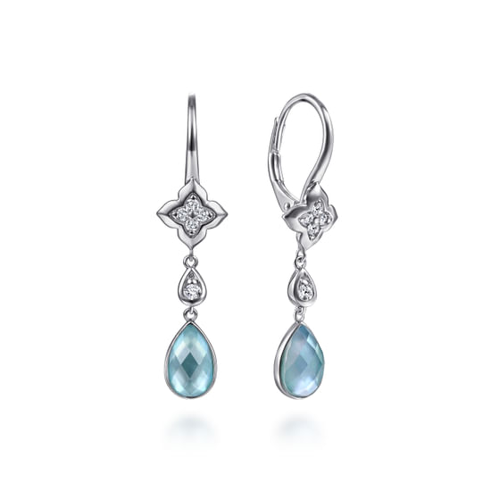 Gabriel - 925 Sterling Silver White Sapphire Earrings with Blue Teardrops