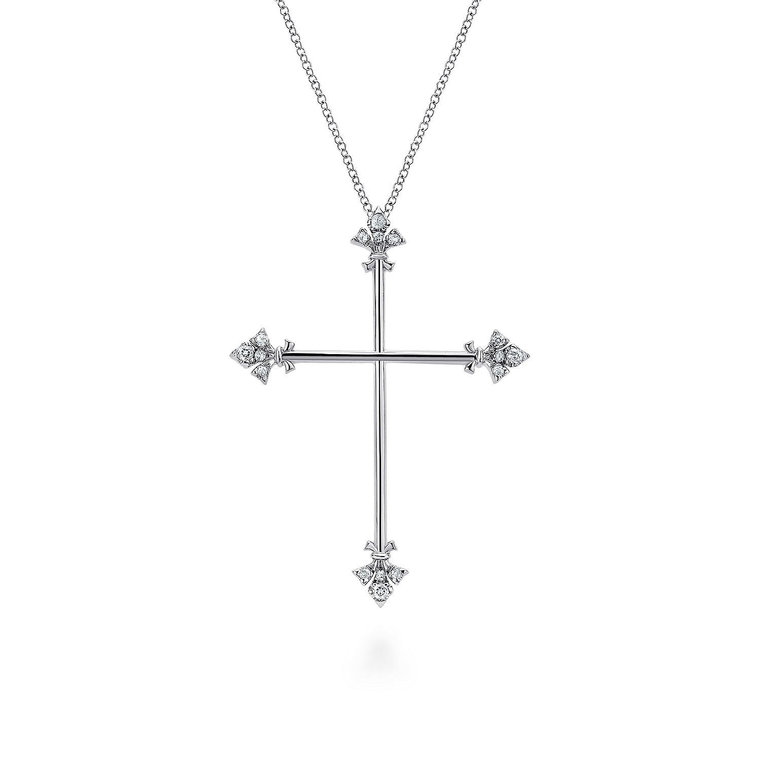 925 Sterling Silver White Sapphire Finial Cross Pendant Necklace