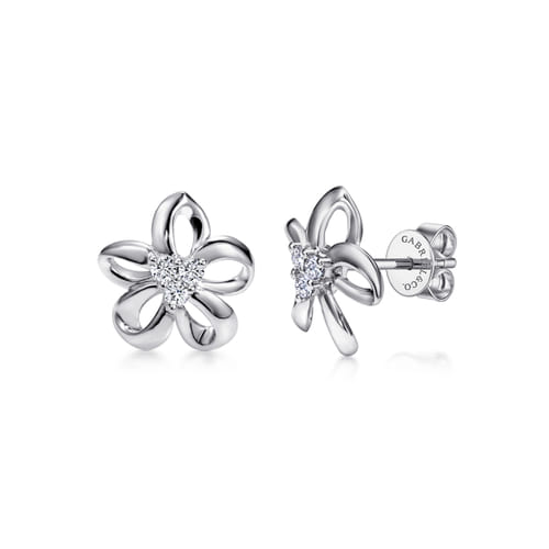 925 Sterling Silver White Sapphire Floral Stud Earrings 925 Sterling Silver White Sapphire Floral Stud Earrings