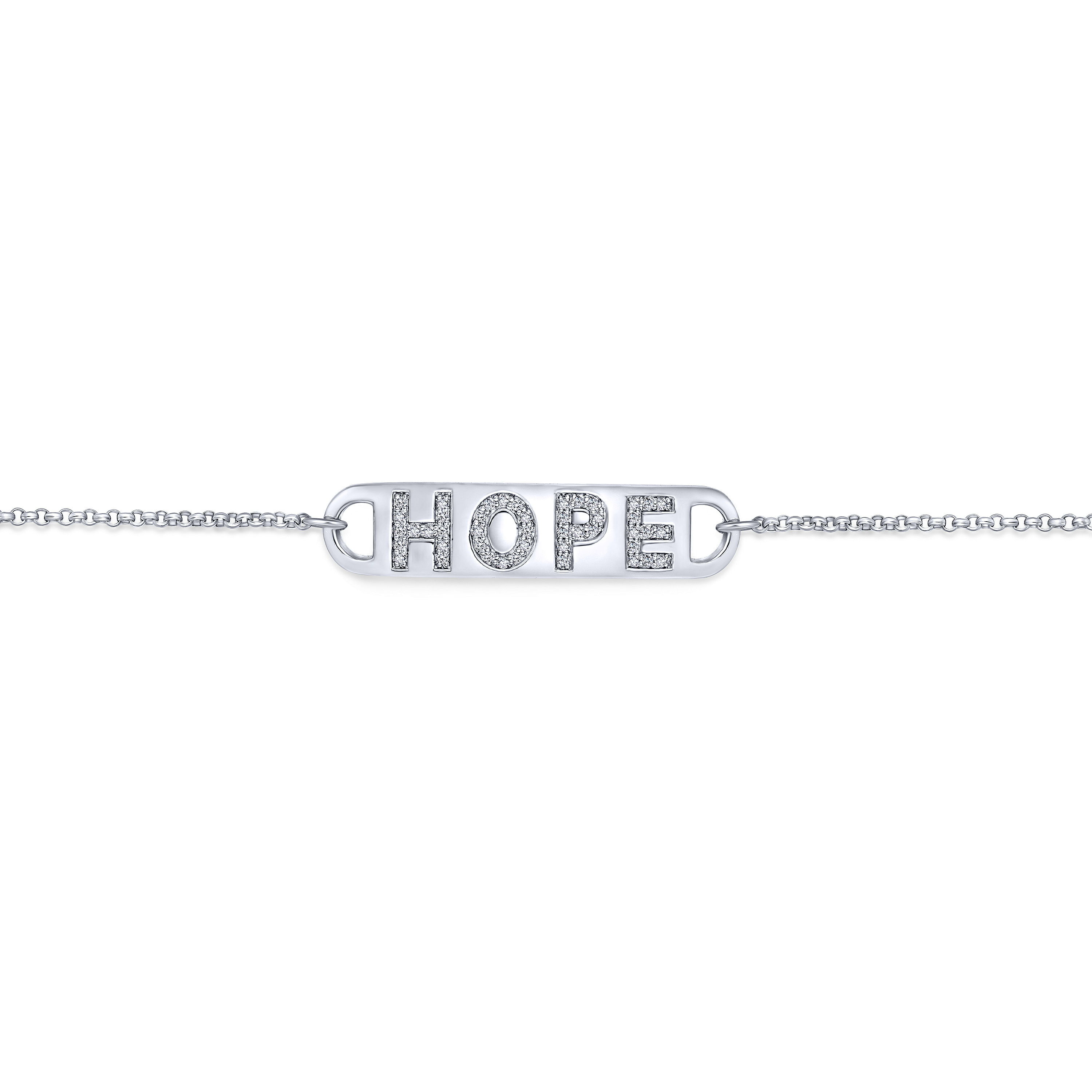 925 Sterling Silver White Sapphire HOPE Nameplate Chain Bracelet
