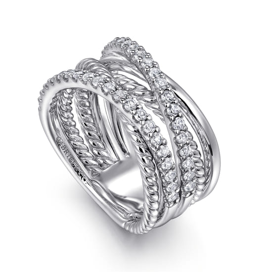 925 Sterling Silver White Sapphire Hampton Twisted Ladies Ring angle 3