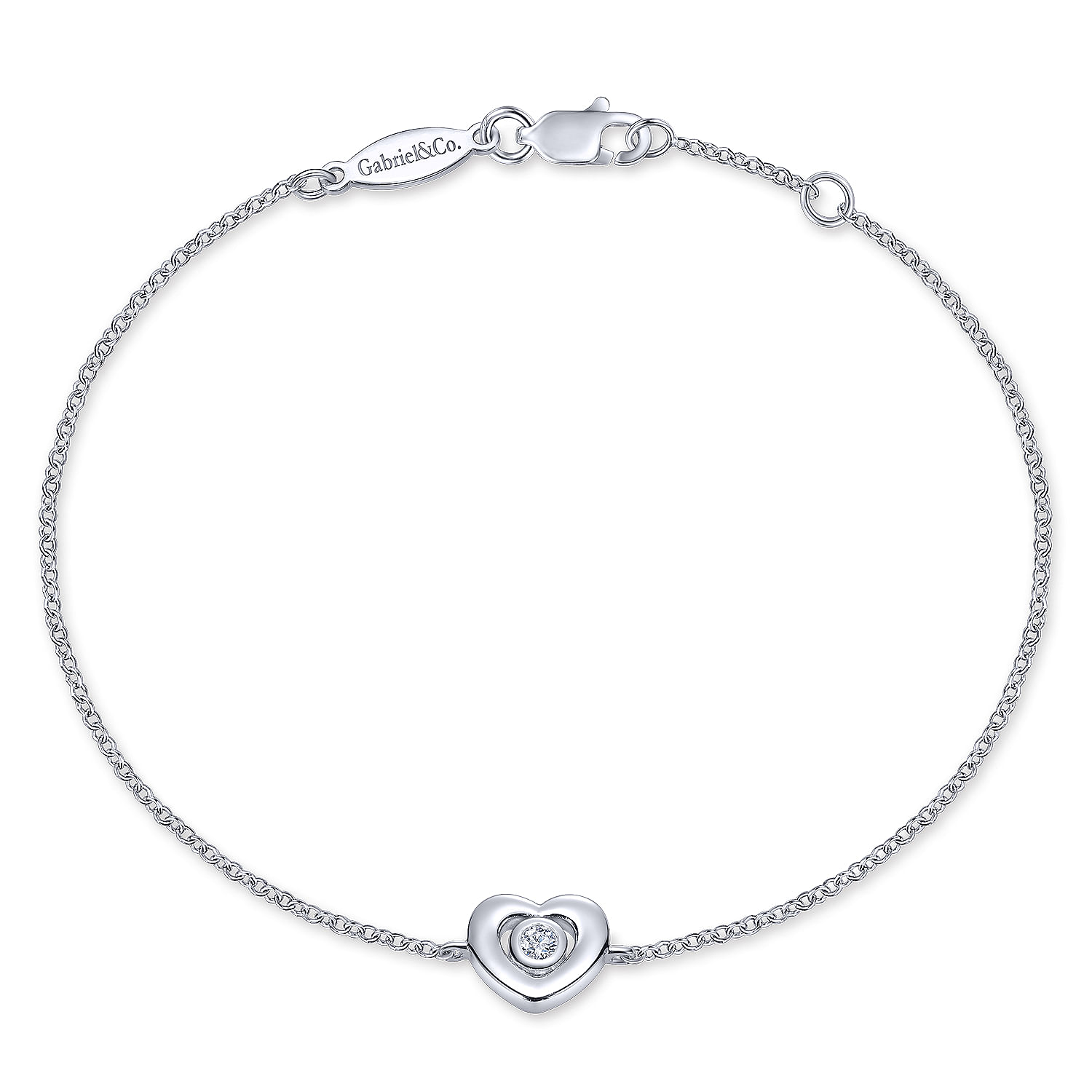 925 Sterling Silver White Sapphire Heart Chain Bracelet
