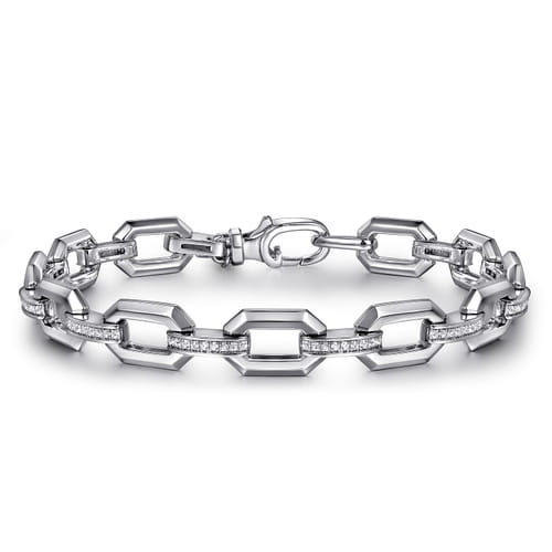 925 Sterling Silver White Sapphire Link Chain Bracelet 