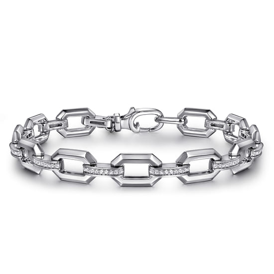 925 Sterling Silver White Sapphire Link Chain Bracelet 