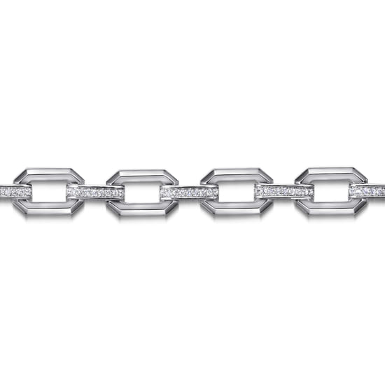925 Sterling Silver White Sapphire Link Chain Bracelet  angle 2