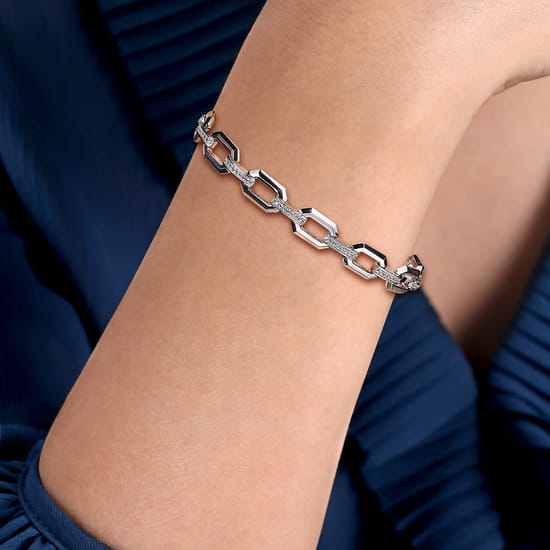 925 Sterling Silver White Sapphire Link Chain Bracelet  angle 3