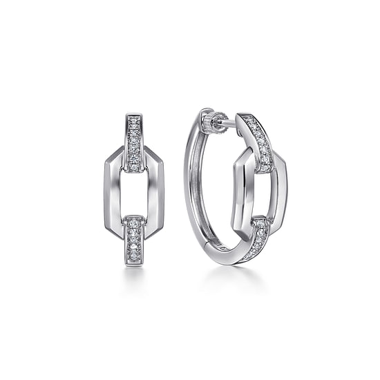 Gabriel - 925 Sterling Silver White Sapphire Link Chain Hoop Earrings