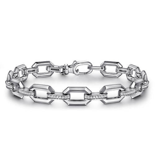 925 Sterling Silver White Sapphire Link Chain Tennis Bracelet 