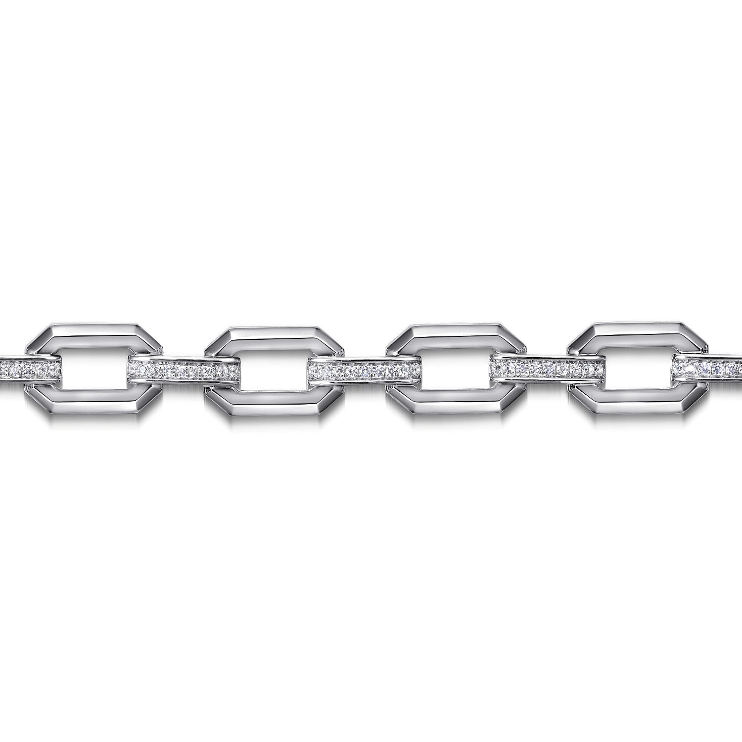 925 Sterling Silver White Sapphire Link Chain Tennis Bracelet 