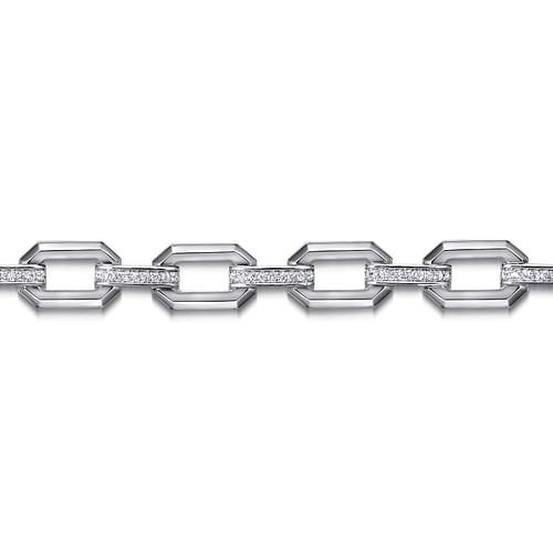 925 Sterling Silver White Sapphire Link Chain Tennis Bracelet 