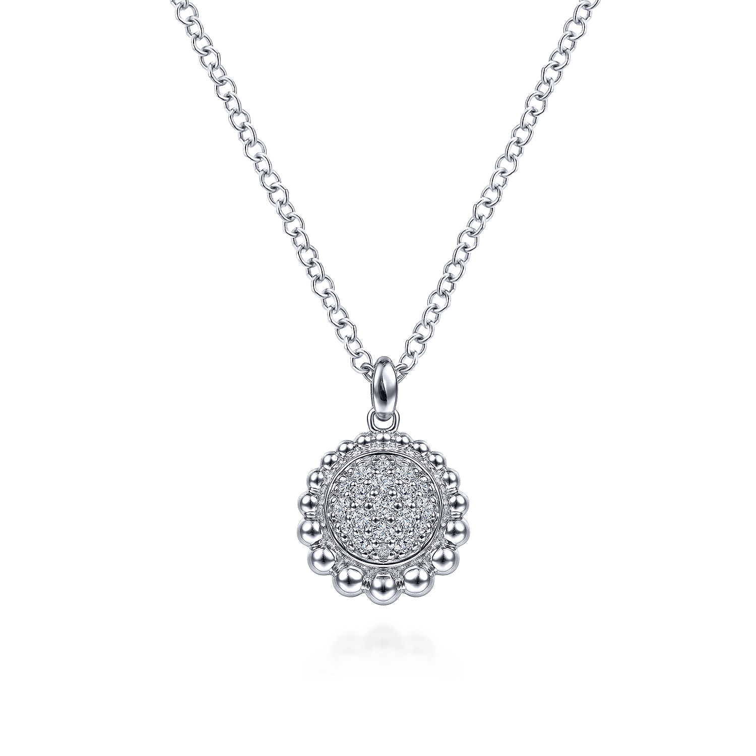 925 Sterling Silver White Sapphire Pavé Round Pendant Necklace