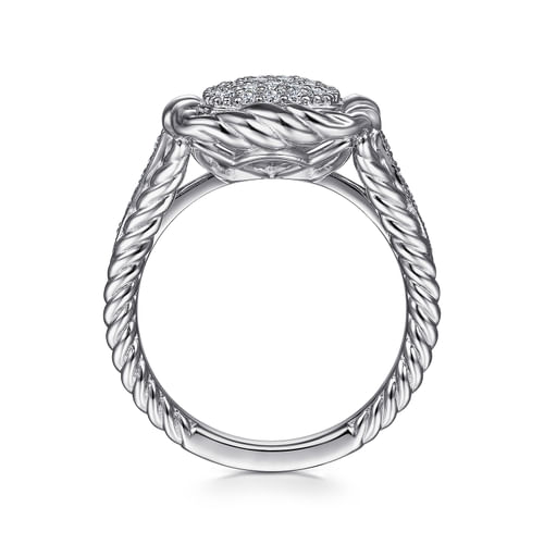 925 Sterling Silver White Sapphire Pavé Signet Ring with Rope Frame