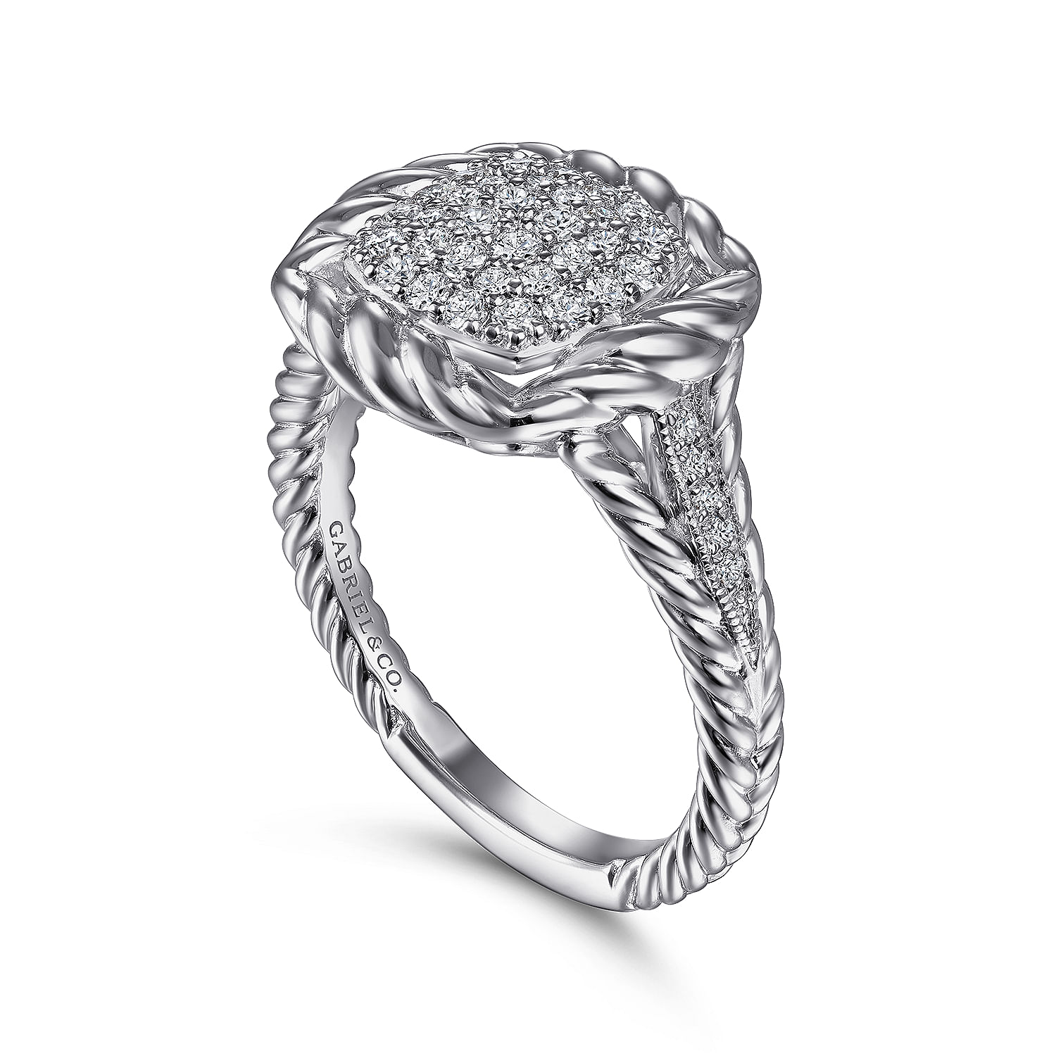 925 Sterling Silver White Sapphire Pavé Signet Ring with Rope Frame
