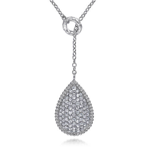 925 Sterling Silver White Sapphire Pavé Teardrop Y Knots Necklace