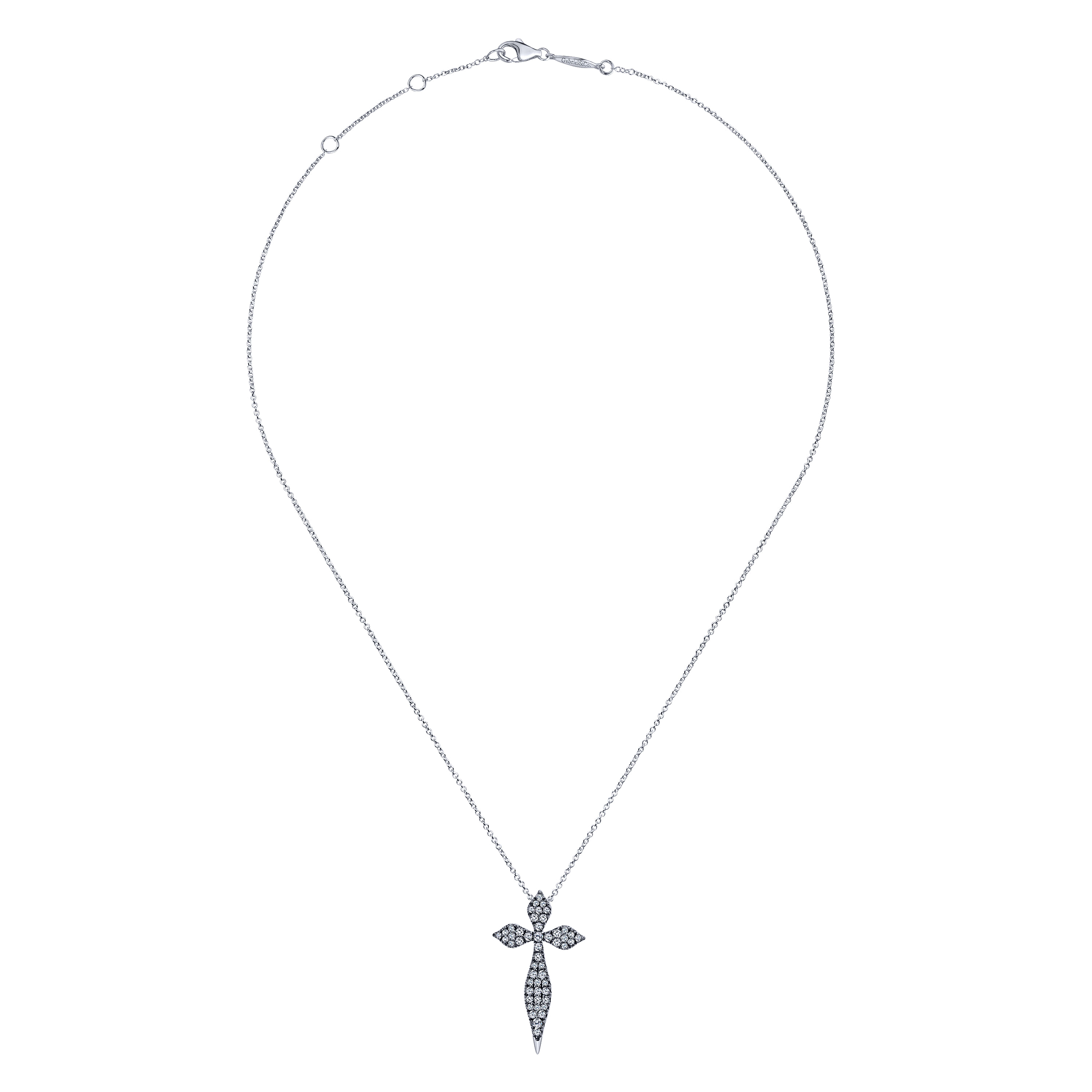 925 Sterling Silver White Sapphire Spike Cross Pendant Necklace