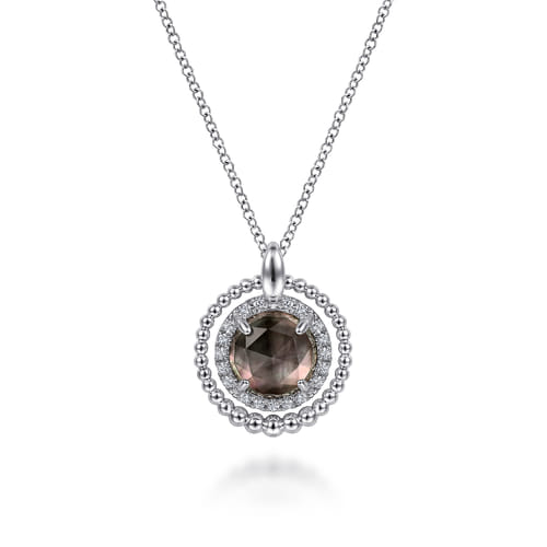 925 Sterling Silver White Sapphire and Rock Crystal/Black MOP Pendant Necklace