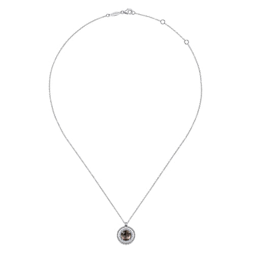 925 Sterling Silver White Sapphire and Rock Crystal/Black MOP Pendant Necklace