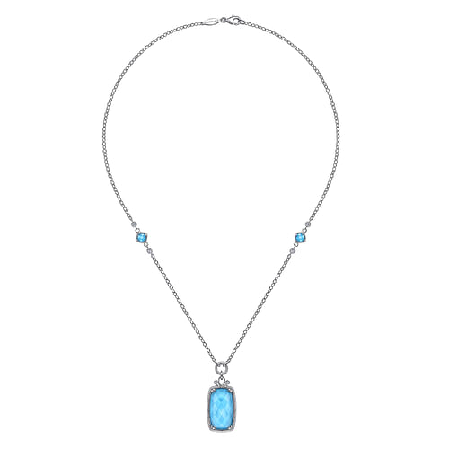 925 Sterling Silver White Sapphire and Rock Crystal/Turquoise Pendant Necklace