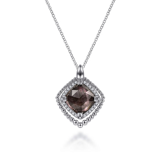 Gabriel - 925 Sterling Silver White Sapphire and Rock Crystal and Black MOP Pendant Necklace