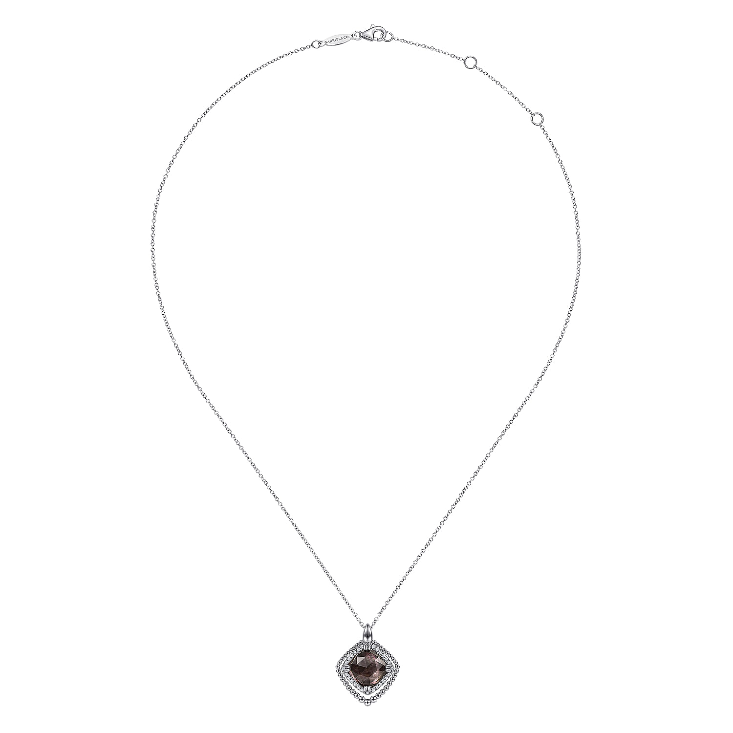 925 Sterling Silver White Sapphire and Rock Crystal and Black MOP Pendant Necklace