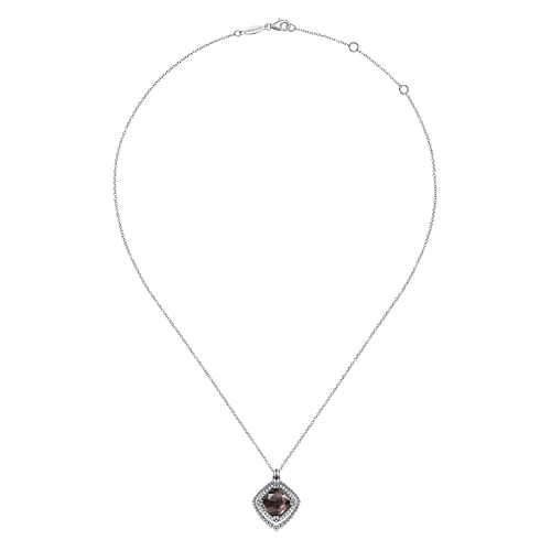 925 Sterling Silver White Sapphire and Rock Crystal and Black MOP Pendant Necklace