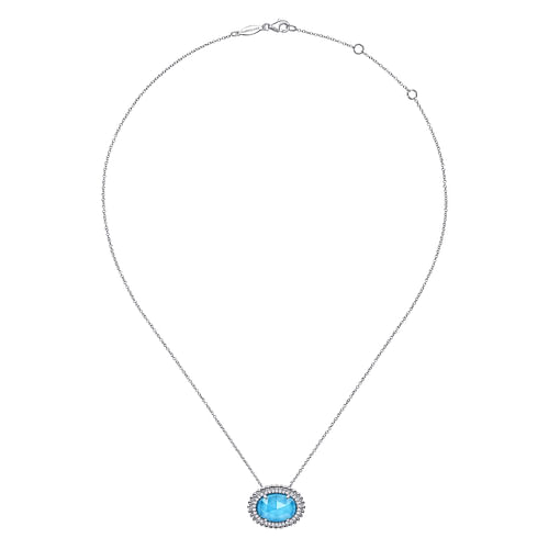 925 Sterling Silver White Sapphire and Rock Crystal and Turquoise Pendant Necklace