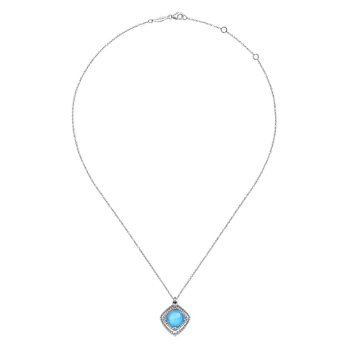 925 Sterling Silver White Sapphire and Rock Crystal and Turquoise Pendant Necklace