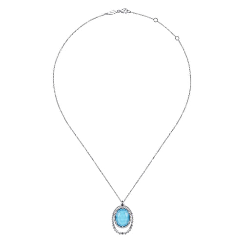 925 Sterling Silver White Sapphire and Rock Crystal and Turquoise Pendant Necklace