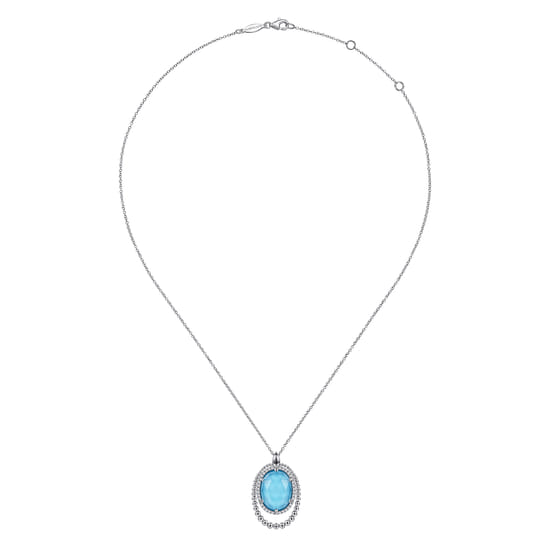 925 Sterling Silver White Sapphire and Rock Crystal and Turquoise Pendant Necklace angle 2