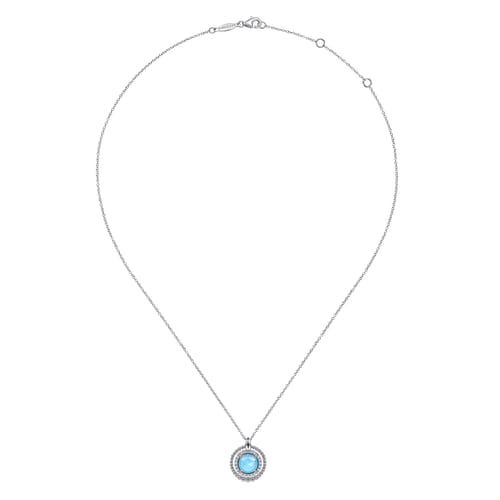 925 Sterling Silver White Sapphire and Rock Crystal and Turquoise Pendant Necklace