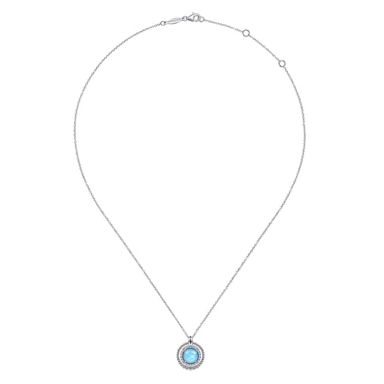 925 Sterling Silver White Sapphire and Rock Crystal and Turquoise Pendant Necklace angle 2