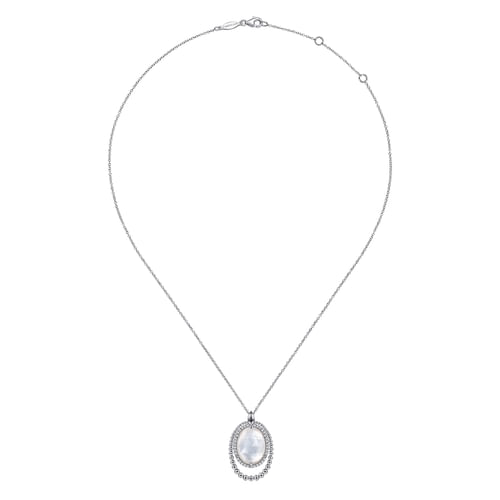 925 Sterling Silver White Sapphire and Rock Crystal and White MOP Pendant Necklace