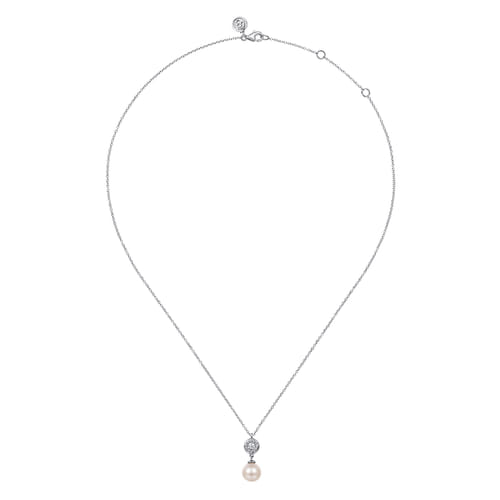 925 Sterling Silver White Sapphire and Round Pearl Bujukan Necklace