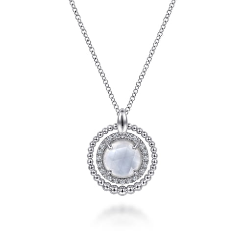 925 Sterling Silver White Sapphire and White Mother of Pearl Pendant Necklace