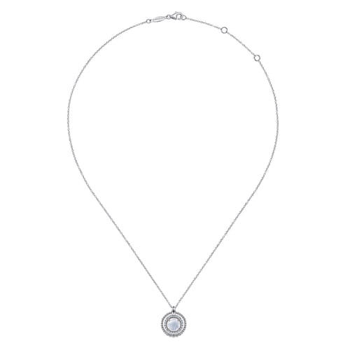 925 Sterling Silver White Sapphire and White Mother of Pearl Pendant Necklace