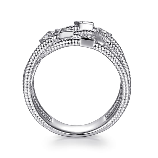 925 Sterling Silver Wide Band Criss Cross Diamond Station Ring angle 2 925 Sterling Silver Wide Band Criss Cross Diamond Station Ring angle 2