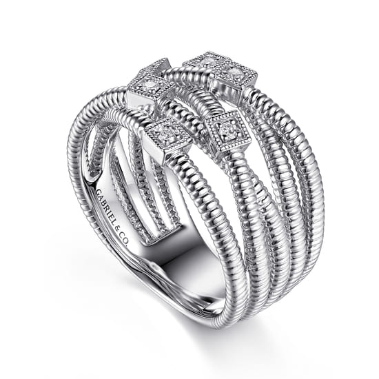 925 Sterling Silver Wide Band Criss Cross Diamond Station Ring angle 3 925 Sterling Silver Wide Band Criss Cross Diamond Station Ring angle 3