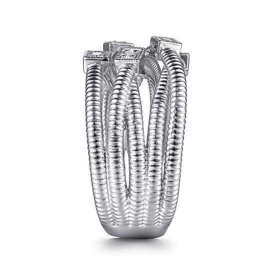 925 Sterling Silver Wide Band Criss Cross Diamond Station Ring angle 4 925 Sterling Silver Wide Band Criss Cross Diamond Station Ring angle 4