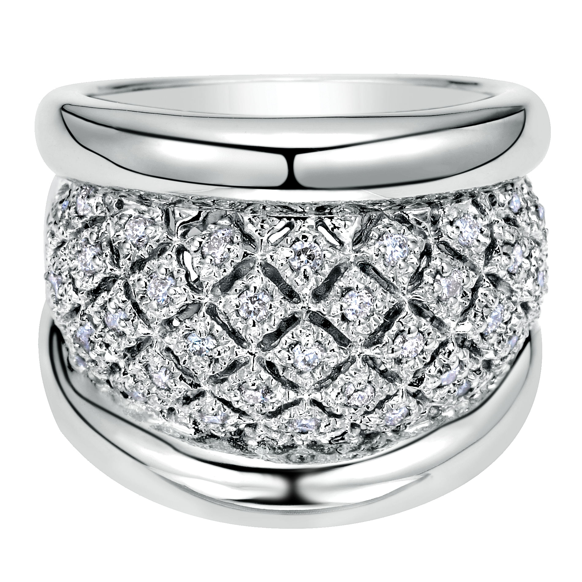 925 Sterling Silver Wide Band Ring with Open Work Diamond Center