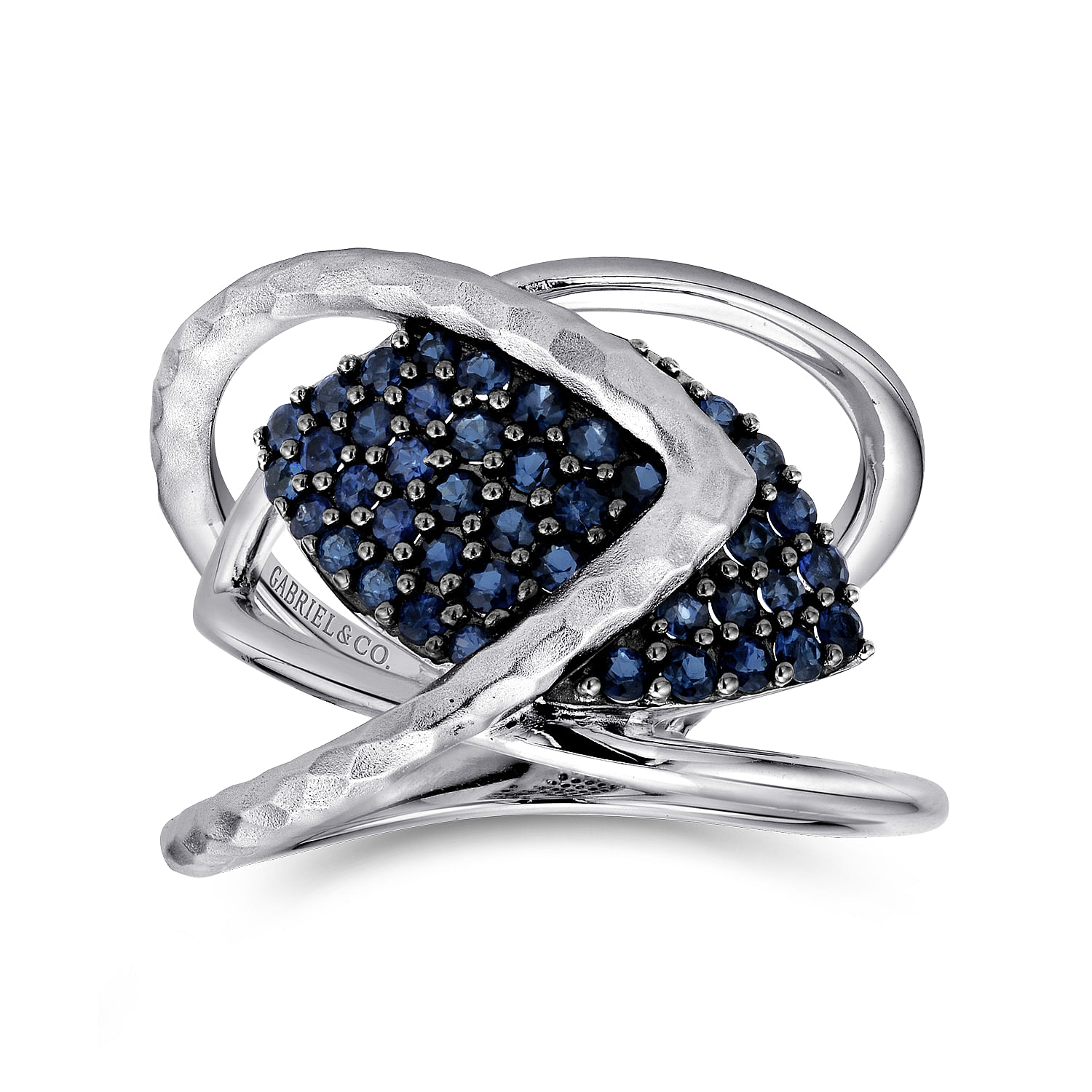 925 Sterling Silver Wide Band Sapphire Cluster Ring