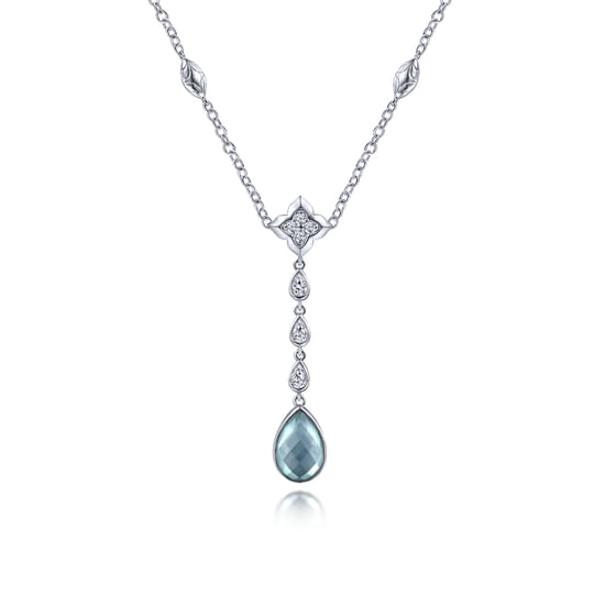 Gabriel - 925 Sterling Silver Y Necklace with Teardrop Rock Crystal/White MOP/Green Onyx Y