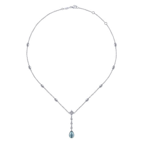 925 Sterling Silver Y Necklace with Teardrop Rock Crystal/White MOP/Green Onyx Y