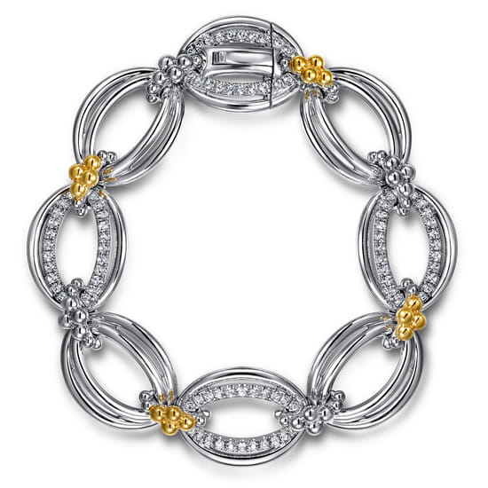 Gabriel - 925 Sterling Silver and 14K Yellow Gold Bujukan White Sapphire Link Bracelet