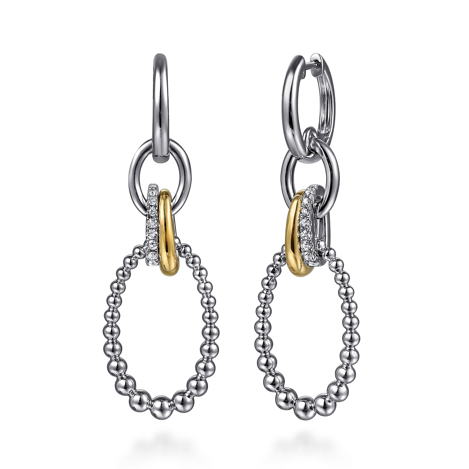 Gabriel - 925 Sterling Silver and 14K Yellow Gold Bujukan White Sapphire Link Drop Earrings