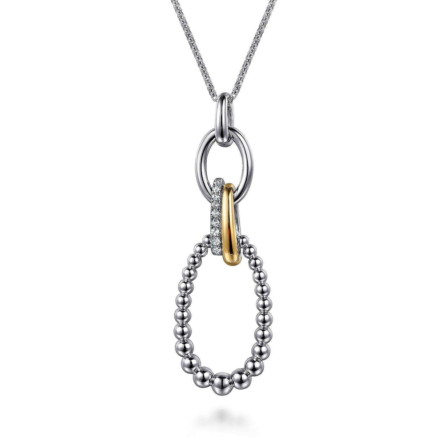 925 Sterling Silver and 14K Yellow Gold Bujukan White Sapphire Link Pendant Necklace