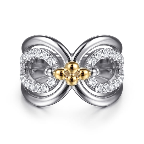 Gabriel - 925 Sterling Silver and 14K Yellow Gold Bujukan White Sapphire Link Ring