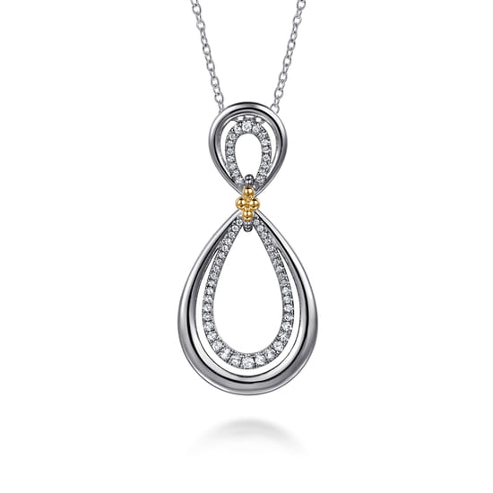 Gabriel - 925 Sterling Silver and 14K Yellow Gold Bujukan White Sapphire Teardrop Necklace