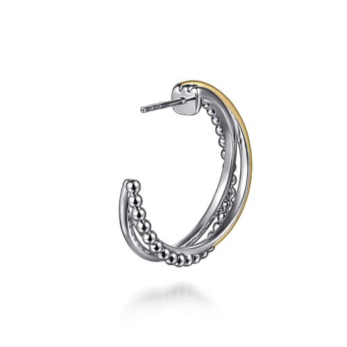 925 Sterling Silver and 14K Yellow Gold J Hoop Earrings-Bujukan 925 Sterling Silver and 14K Yellow Gold J Hoop Earrings-Bujukan
