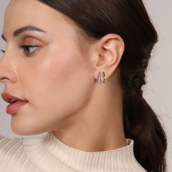 925 Sterling Silver and 14K Yellow Gold White Sapphire J Hoop Earrings-Bujukan angle 2
